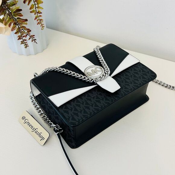 Michael Kors Purse Greenwich Small Signature Logo Crossbody Bag Black - Picture 4 of 11